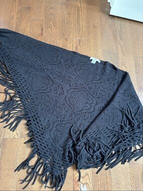 Subtle Luxury Black Crochet Fringe Wrap Scarf